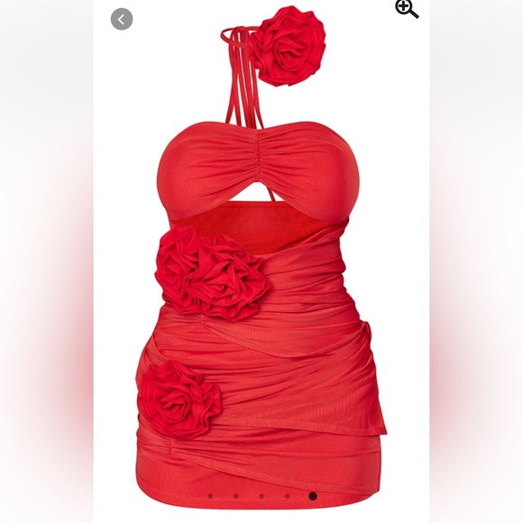 Red flower detail cut out mini dress - Picture 1 of 4
